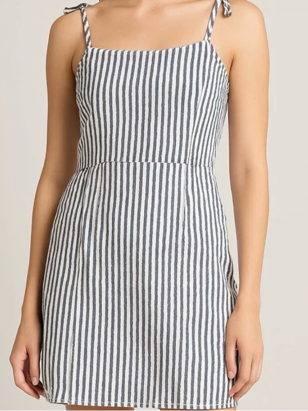 Striped Tie-Shoulder Mini Dress - Navy & White